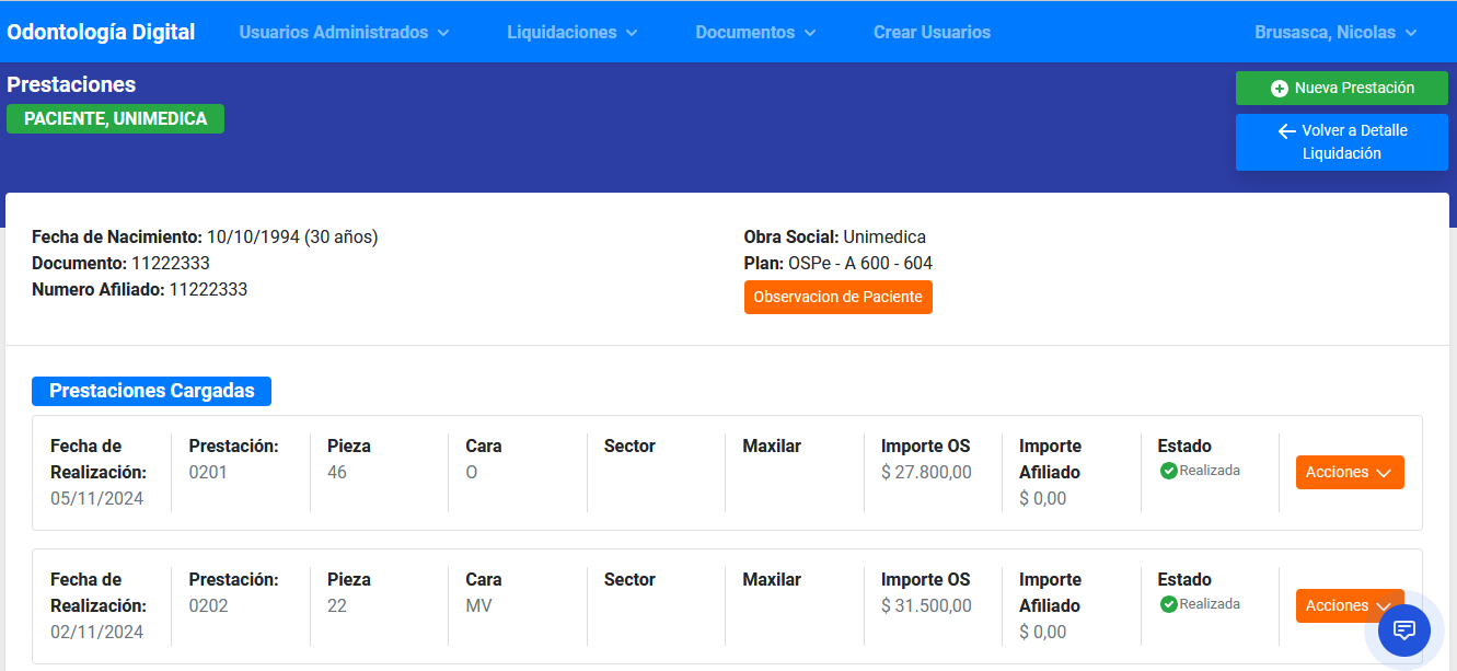 Prestaciones paciente