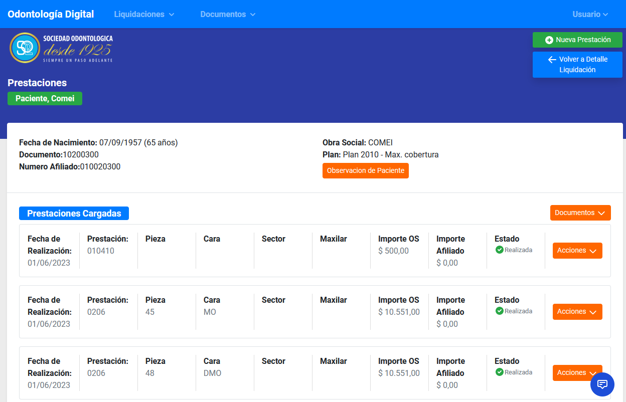 Prestaciones del paciente