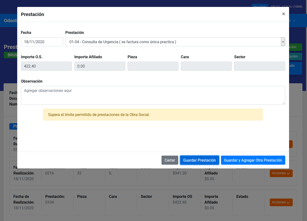Advertencia de las prestaciones