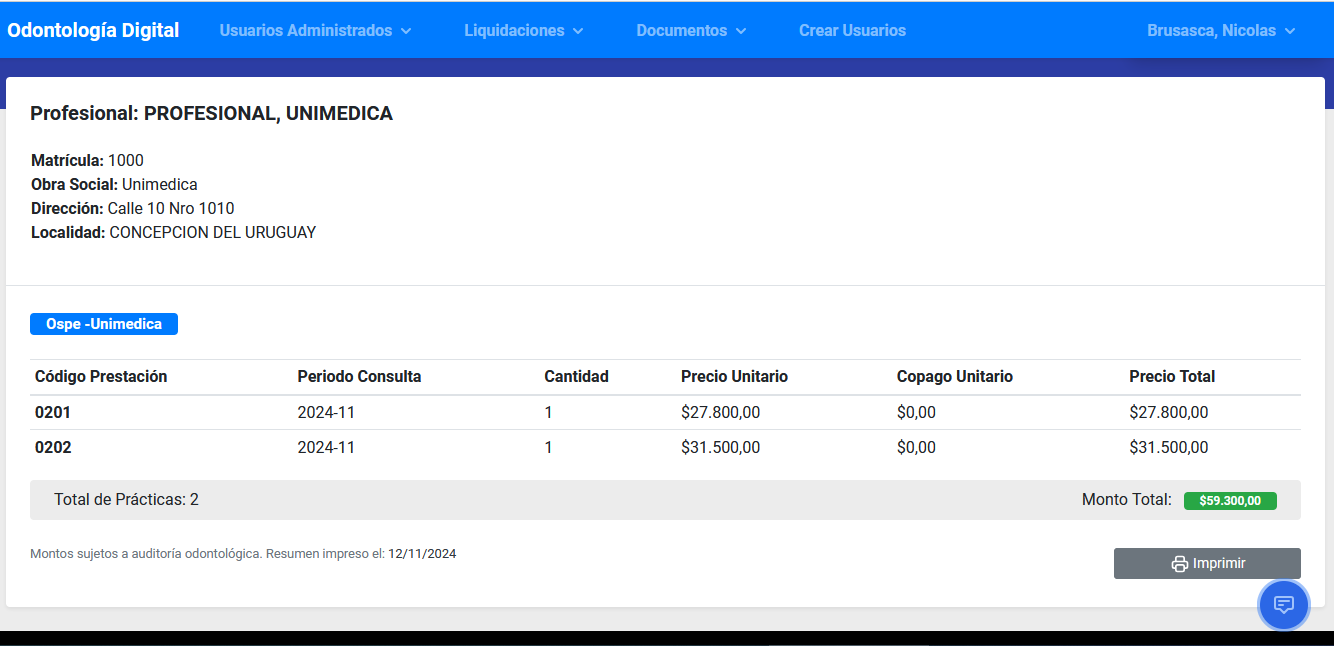 Resumen de liquidacion