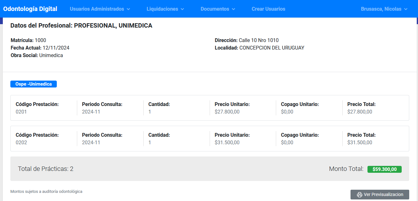 Resumen de liquidacion