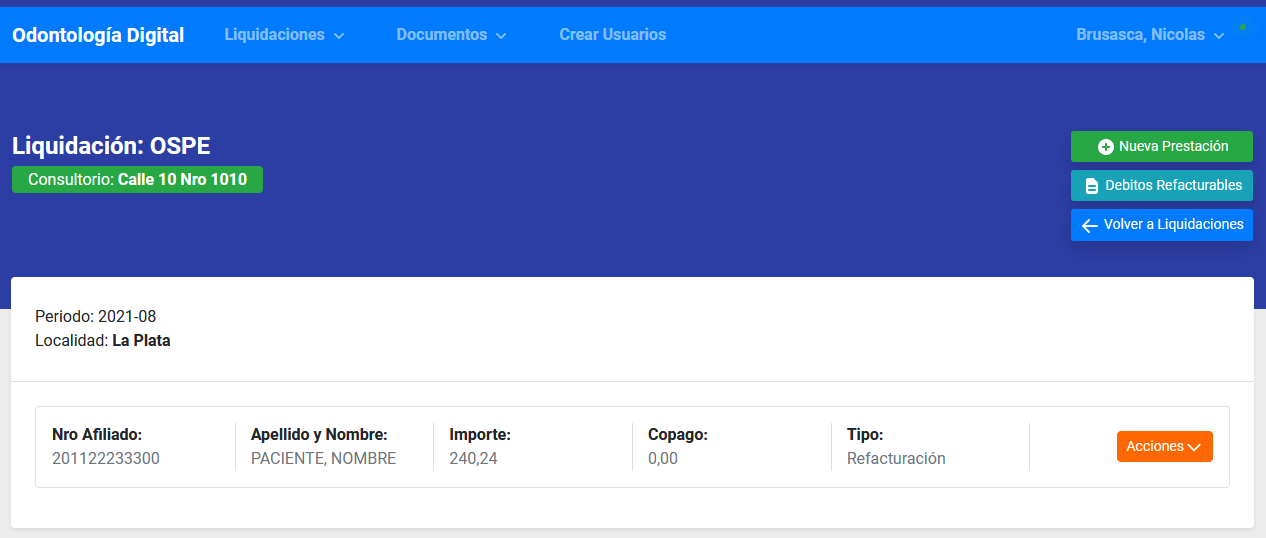 Vista detalle liquidacion