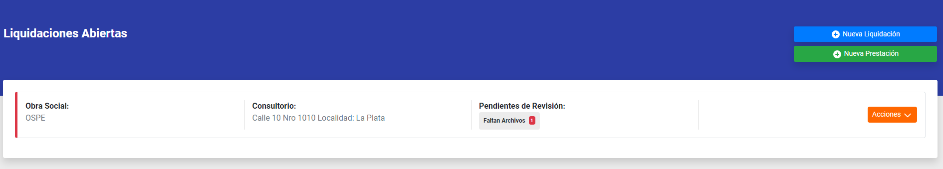 Liquidaciones, prestacion sin archivo