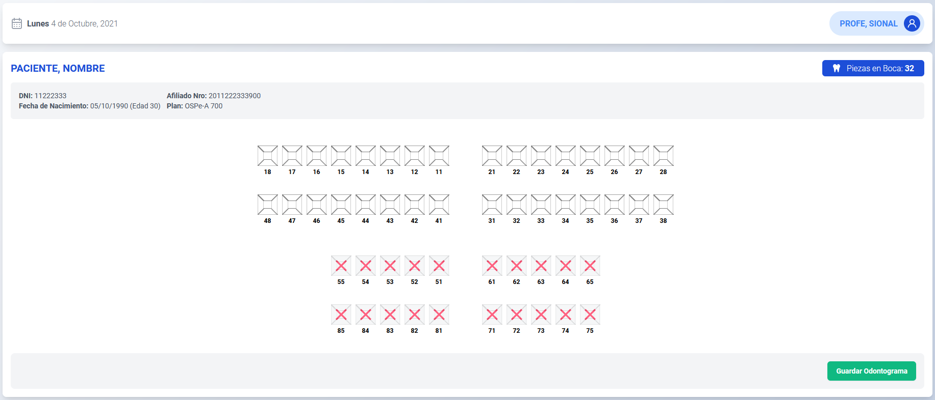 Vista odontograma paciente mayor