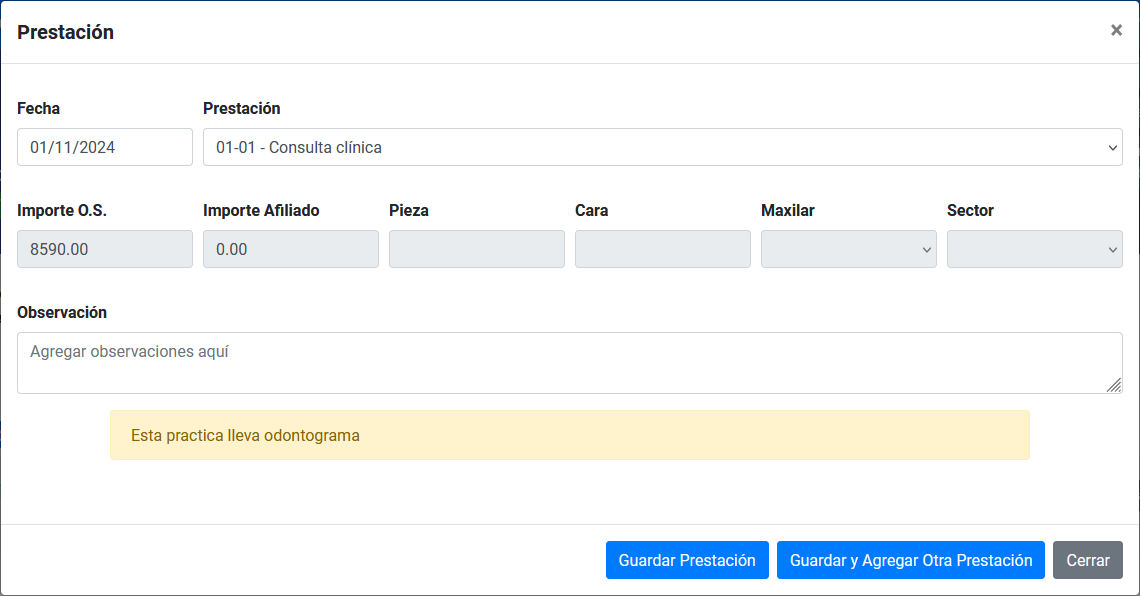 Liquidacion requiere odontograma