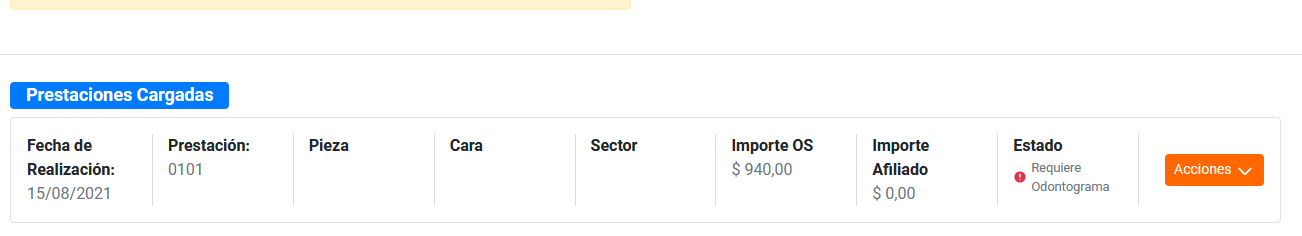 Liquidaciones, prestacion sin odontograma