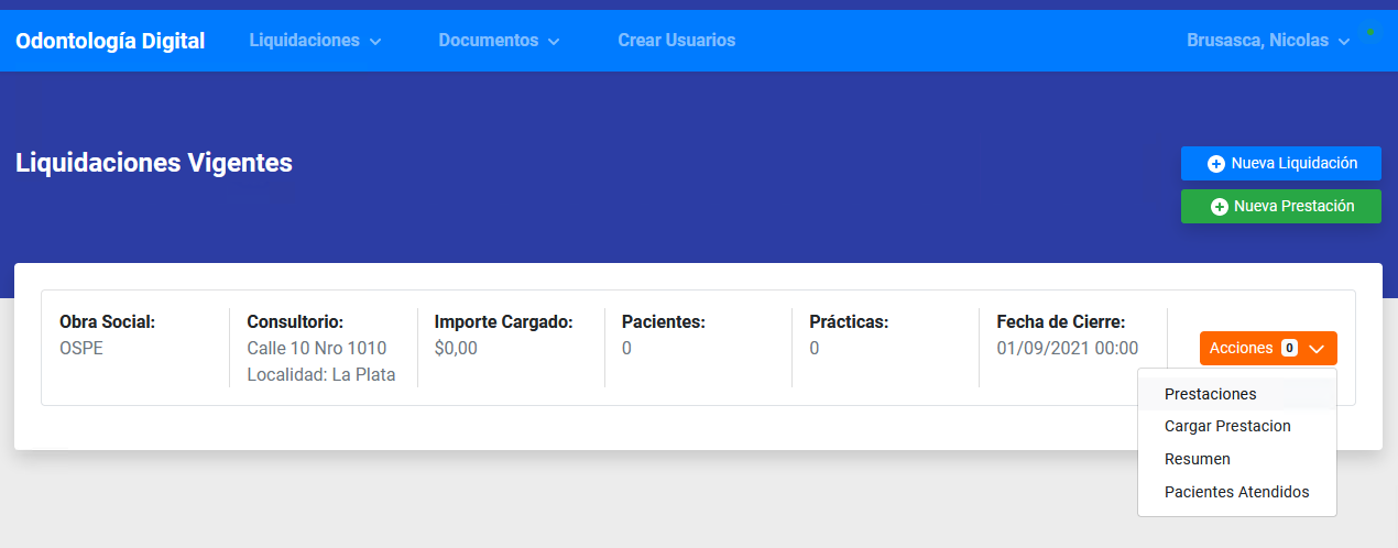 Vista liquidaciones abiertas