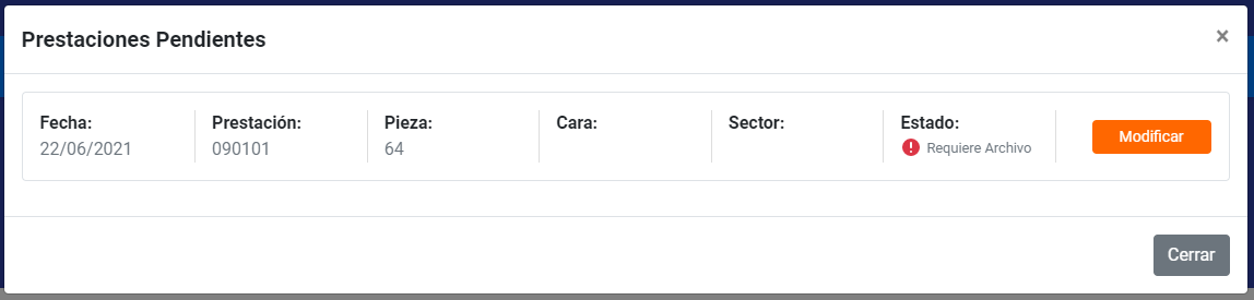 Vista desde el boton de archivos pendientes
